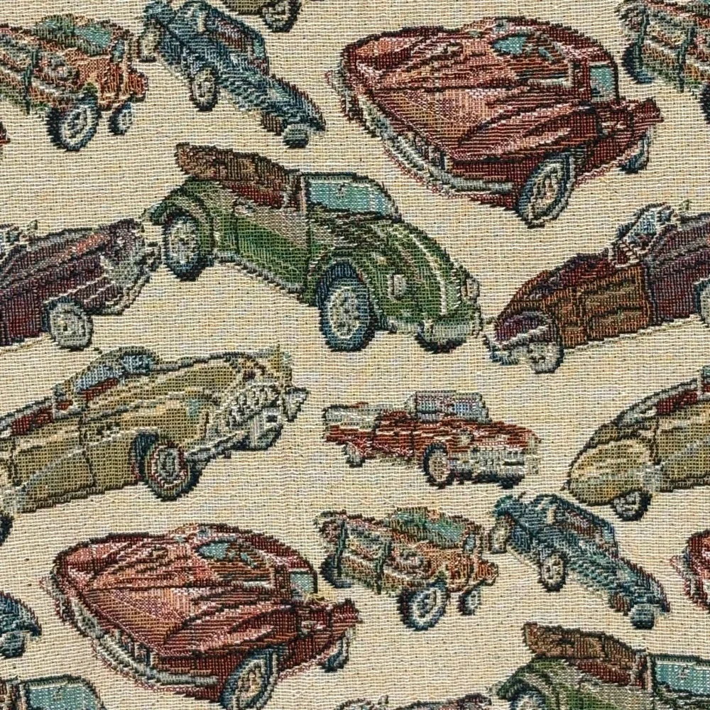 Vintage‎ Tapestry Vest Classic Cars Antique Auto Print Military Crest Buttons L